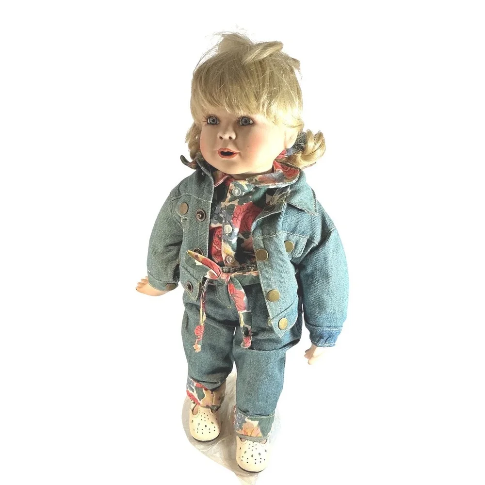 Miss Priss Hamilton Collection Blonde Girl in Denim Jacket and Floral Outfit‎